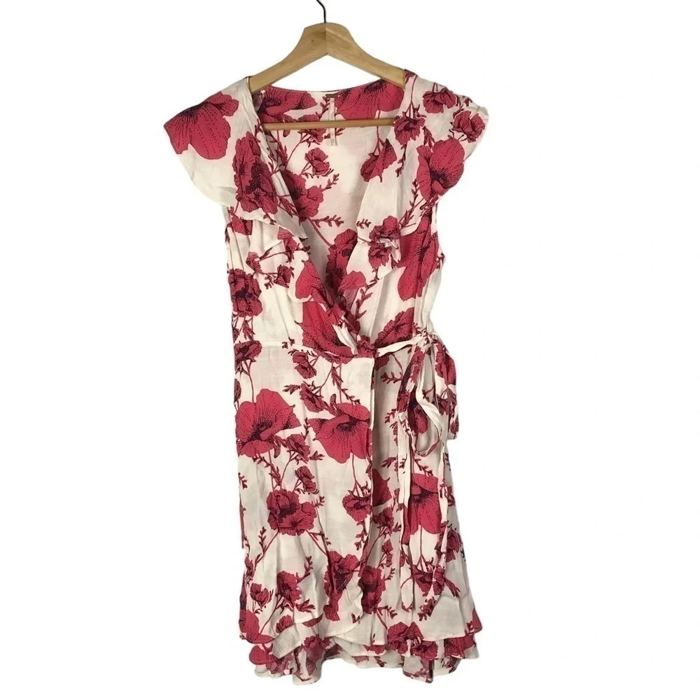 Free People French Quarter‎ Pink Floral Wrap Mini Dress XS